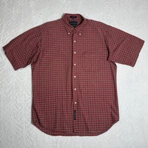 BRITCHES Madras Men's Large Plaid Red Short Sleeve Button-Down Casual Cotton